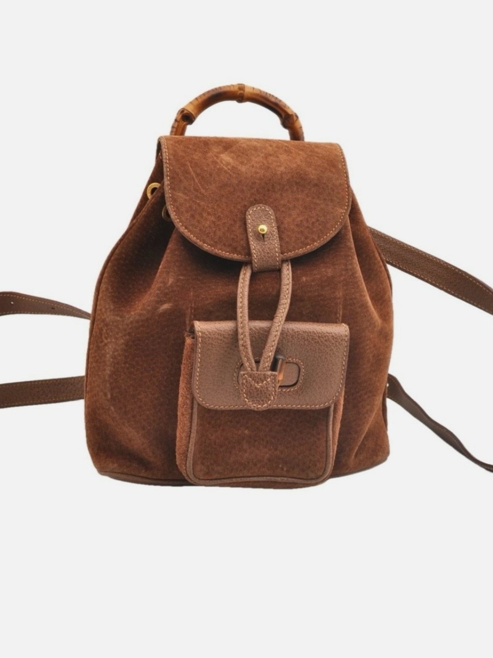 Gucci Vintage Brown Suede Leather Drawstring Backpack Bag